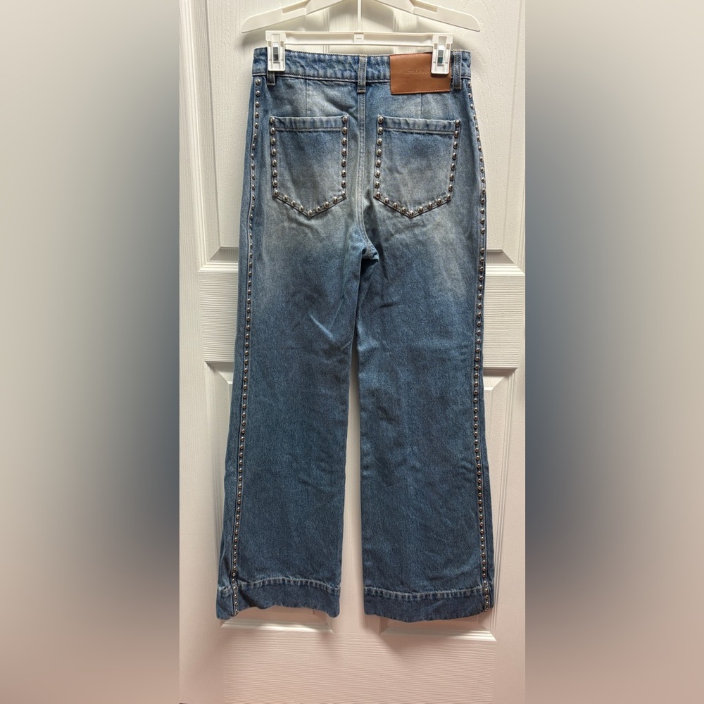 Victoria Beckham Alina Jean Wide Leg Mid Vintage Wash Studded Denim - Picture 5 of 9